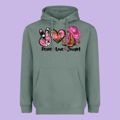 Peace Love  Cowgirl Heavyweight Hoodie Designed By Adodesignshop