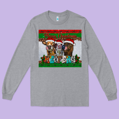 Merry Christmas Heifers Long Sleeve Tee Designed By Ranaportraitstore
