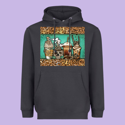 Skeleton Coffee Cups Heavyweight Hoodie Designed By Jasminsmagicworld