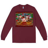 Burgundy merry christmas cow pig and horse Long Sleeve Tee - RanaPortraitStore