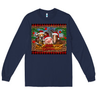 Navy merry christmas cow pig and horse Long Sleeve Tee - RanaPortraitStore