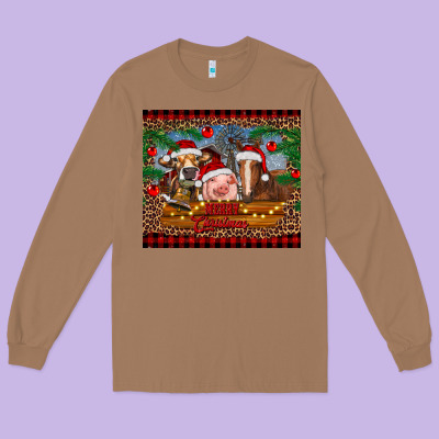 Merry Christmas Cow Pig And Horse Long Sleeve Tee Designed By Ranaportraitstore