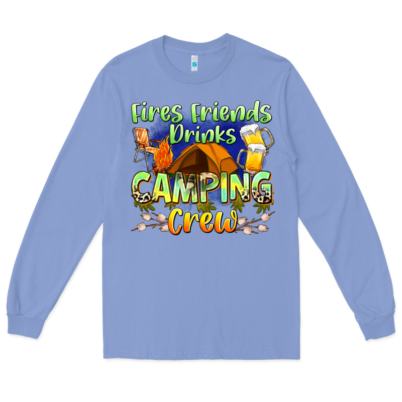 Fires Friends Drinks Camping Crew Long Sleeve Tee by Zillion Design Studio | Teevron