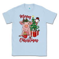 Dusty Blue merry christmas pig Classic Tee - RanaPortraitStore