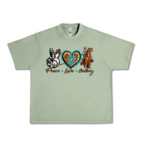 Oil Green peace love cowboy Urban Heavy Tee - texasbilliewilder