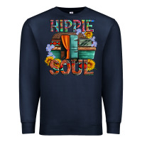 Navy hippie soul with caravan and flowers Premium Sweatshirt - Artiststas