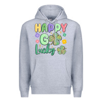Heather Grey happy go lucky Premium Hoodie - MaliasSmallBusiness