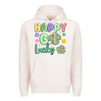 Pale Pink happy go lucky Premium Hoodie - MaliasSmallBusiness