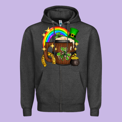 St. Patricks Day Barrel Beer Zipper Hoodie Designed By Neo Western