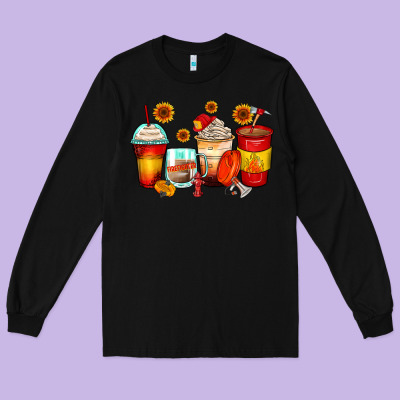 Firefighter Coffee Cups Long Sleeve Tee Designed By Zillion Design Studio