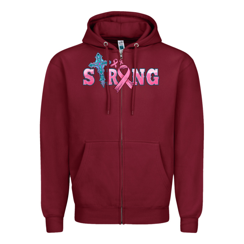 Strong With Cross Ribbon Zipper Hoodie by HRA Design Shop | Teevron