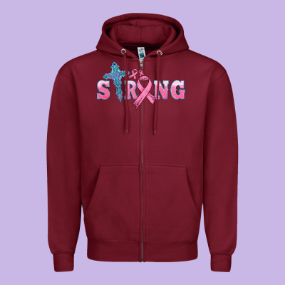 Strong With Cross Ribbon Zipper Hoodie Designed By Hra Design Shop