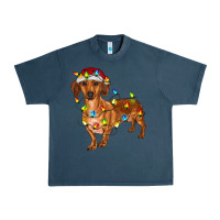 Midnight Navy Dachshund Christmas Lights Urban Heavy Tee - RanaPortraitStore