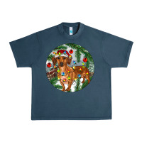 Midnight Navy Dachshund Christmas Tree Urban Heavy Tee - RanaPortraitStore