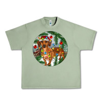 Oil Green Dachshund Christmas Tree Urban Heavy Tee - RanaPortraitStore