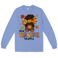 Colony Blue one thankful mama afro messy bun Long Sleeve Tee - texasbilliewilder