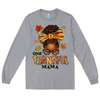 Heather Grey one thankful mama afro messy bun Long Sleeve Tee - texasbilliewilder