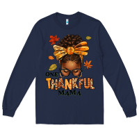 Navy one thankful mama afro messy bun Long Sleeve Tee - texasbilliewilder