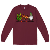 Burgundy peace love gnomes christmas Long Sleeve Tee - RanaPortraitStore