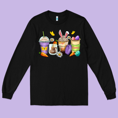 Easter Day Coffee Cups Long Sleeve Tee Designed By Zillion Design Studio