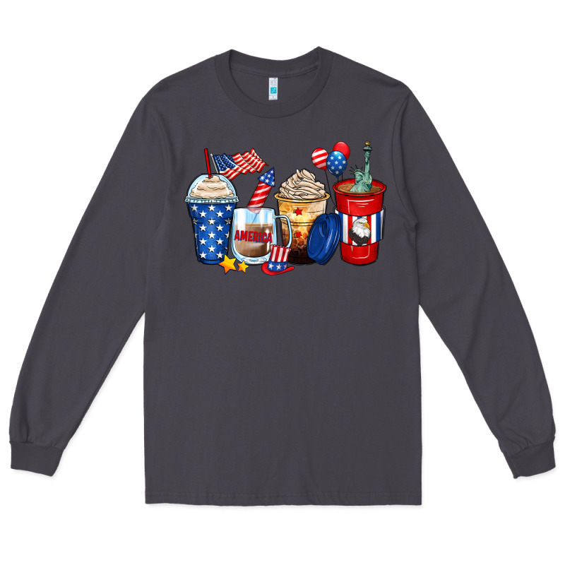 4th Of July Coffee Cups Long Sleeve Tee by Zillion Design Studio | Teevron