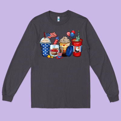 4th Of July Coffee Cups Long Sleeve Tee Designed By Zillion Design Studio