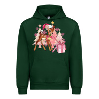 Forest Green reindeer pink christmas Urban Hoodie - MaliasSmallBusiness