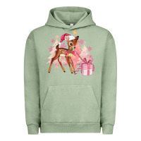 Pigment Oil Green reindeer pink christmas Urban Hoodie - MaliasSmallBusiness