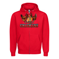 Red crazychickens Zipper Hoodie - CowhideDigitalArt