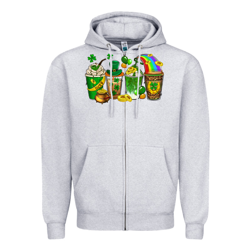 St. Patricks Day Coffee Drinks Zipper Hoodie by Neo Western | Teevron