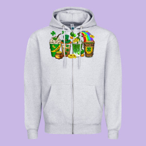 St. Patricks Day Coffee Drinks Zipper Hoodie Designed By Neo Western