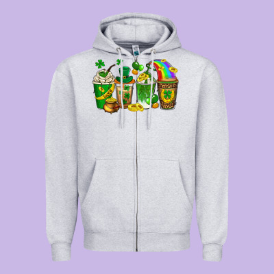 St. Patricks Day Coffee Drinks Zipper Hoodie Designed By Neo Western