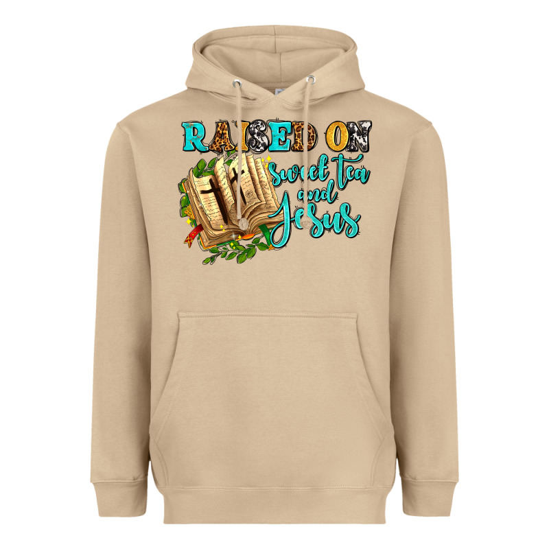 Raised On Sweet Tea And Jesus Heavyweight Hoodie by AdoDesignShop | Teevron