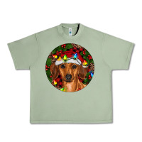 Oil Green Christmas Dachshund Urban Heavy Tee - RanaPortraitStore