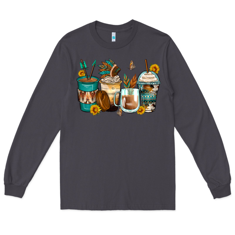Indian Headdress Coffee Cups Long Sleeve Tee by Zillion Design Studio | Teevron