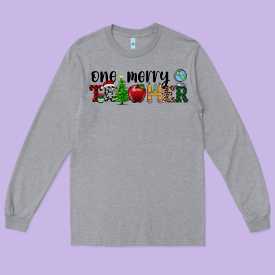One Merry Teacher Long Sleeve Tee Designed By Ranaportraitstore