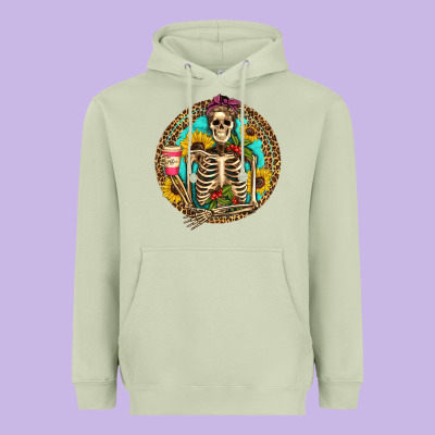 Western Skeleton Coffee Sunflowers Heavyweight Hoodie Designed By Artiststas