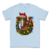 Dusty Blue christmas horseshoe with horse Classic Tee - RanaPortraitStore