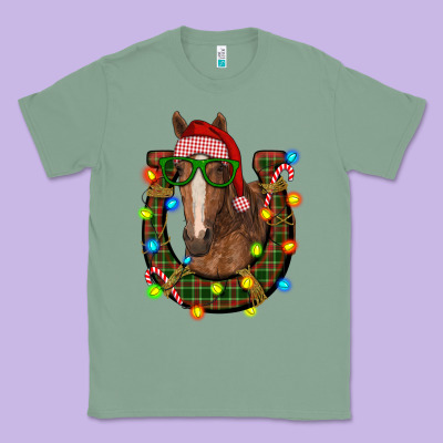 Christmas Horseshoe With Horse Classic Tee Designed By Ranaportraitstore
