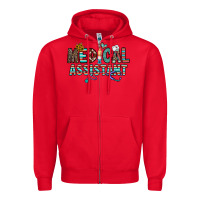 Red medical asistant Zipper Hoodie - CowhideDigitalArt