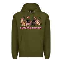 Army Green happy valentines day cats Premium Hoodie - MaliasSmallBusiness