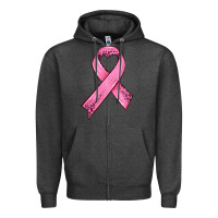 Charcoal Heather pink ribbon Zipper Hoodie - HRA Design Shop