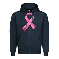 Navy pink ribbon Zipper Hoodie - HRA Design Shop