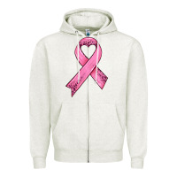 Oatmeal Heather pink ribbon Zipper Hoodie - HRA Design Shop