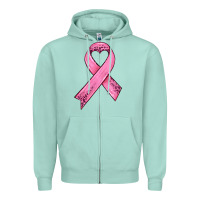 Seafoam pink ribbon Zipper Hoodie - HRA Design Shop