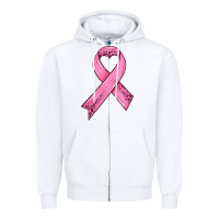 White pink ribbon Zipper Hoodie - HRA Design Shop