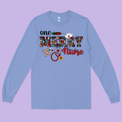 One Merry Nurse Western Long Sleeve Tee Designed By Ranaportraitstore