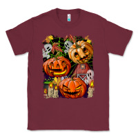 Burgundy Halloween Pumpkins Classic Tee - BundleAndBundleShop
