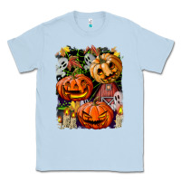 Dusty Blue Halloween Pumpkins Classic Tee - BundleAndBundleShop
