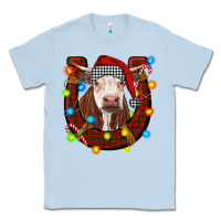 Dusty Blue christmas horseshoe with hereford cow Classic Tee - RanaPortraitStore